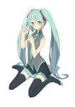  aqua_eyes bad_id bad_pixiv_id boots green_hair hatsune_miku hayashi_kewi headset jewelry long_hair necklace necktie simple_background sitting skirt smile solo spring_onion thigh_boots thighhighs twintails very_long_hair vocaloid wariza white_background 