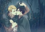  black_hair blonde_hair blood blood_on_face cape erwin_smith jacket levi_(shingeki_no_kyojin) male_focus multiple_boys rain shingeki_no_kyojin twoframe yaoi 