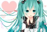  amashiro_natsuki bad_id bad_pixiv_id character_name chin_rest green_eyes green_hair hatsune_miku heart long_hair sailor_collar solo twintails vocaloid 