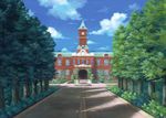  building clock clock_tower cloud day flower_bed ivy miso_pan no_humans path road scarlet_devil_mansion scenery shade sky the_embodiment_of_scarlet_devil touhou tower tree 