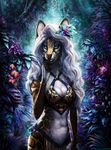  canine clothed clothing feline female flower flower_in_hair forest fox hybrid looking_at_viewer mammal ocelot silverone skimpy solo tree 