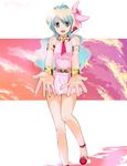  1girl armlet bracelet flower hair_flower hair_ornament highres jewelry looking_at_viewer multicolored_hair nia_teppelin outstretched_hand skirt smile solo suigintouin tengen_toppa_gurren_lagann two-tone_hair younger 