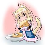  animal_ears blonde_hair blush bowl cat_ears cat_tail chibi eating extra_ears food hoshizuki_(seigetsu) mizuhashi_parsee pointy_ears puru-see scarf short_hair skirt solo tail touhou trembling |_| 