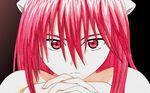  diclonius elfen_lied female hair horn looking_at_viewer lucy red_eyes red_hair unknown_artist 