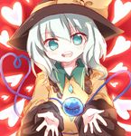  aqua_hair bad_id bad_pixiv_id eyeball hat heart heart_of_string komeiji_koishi long_hair mari_audio open_mouth silver_hair smile solo third_eye touhou upper_body 