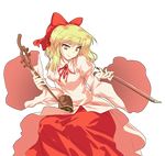  alphes_(style) blonde_hair bow bow_(instrument) erhu hair_bow instrument parody satsuki_rin shinburu skirt solo style_parody touhou yellow_eyes 