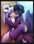  anthro apron black_hair blue_eyes blush breasts canine chest_tuft choker collar duo embrace eye_contact female fluff-kevlar fluffy_tail fox fur hair jinxy_falina leg_wrap male mammal markings nipples nude open_mouth penetration purple_eyes purple_fur romantic saliva sex silver_(oxsilverxo) silver_takashi stand_and_carry_position standing stare stars straight tuft vaginal vaginal_penetration wall white_hair 