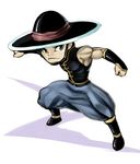  baggy_pants black_hair boots brown_eyes chibi chin_strap chinese_clothes fighting_stance hat koi_drake kung_lao male_focus mortal_kombat muscle pants solo vambraces 