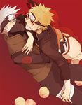  blonde_hair forehead_protector fundoshi hatake_kakashi i_(kaiyou) japanese_clothes male_focus mask multiple_boys naruto naruto_(series) naruto_shippuuden silver_hair sweat uzumaki_naruto yaoi yellow_eyes 