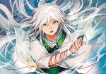  bad_id bad_pixiv_id freckles green_eyes ja'far long_hair magi_the_labyrinth_of_magic maguchimo male_focus open_mouth solo string weapon white_hair 