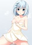  blue_eyes blue_hair breasts censored cleavage date_a_live groin hair_ribbon medium_breasts naked_towel nipples nude oozora_itsuki pussy ribbon short_hair solo tobiichi_origami towel 