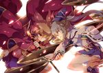  brown_eyes brown_hair cape earmuffs hat hopeless_masquerade long_hair mononobe_no_futo multiple_girls ritual_baton short_hair silver_hair skirt sword tate_eboshi touhou toyosatomimi_no_miko weapon yetworldview_kaze 