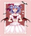  bat bat_wings blush brooch fang hat highres hoozuki_shia jewelry open_mouth purple_hair remilia_scarlet skirt skirt_set solo touhou wings wrist_cuffs 