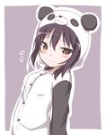  animal_costume black_hair blush brown_eyes buttons flying_sweatdrops funami_yui kou89 looking_at_viewer pajamas panda_costume solo yuru_yuri 