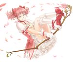  bow branch choker crystal flower frills gloves hair_bow kaname_madoka ma-hain-scarlet mahou_shoujo_madoka_magica petals petticoat pink_eyes pink_hair puffy_sleeves short_hair smile solo soul_gem twintails 