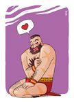  arm_hair beard blush boots brown_hair chest_hair closed_eyes facial_hair leg_hair male_focus mohawk puckered_lips scar shirtless solo street_fighter wrestling_outfit yllya zangief 