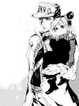  1girl bad_id bad_pixiv_id breath child dekopin08 drawr greyscale hat jojo_no_kimyou_na_bouken kuujou_jolyne kuujou_joutarou monochrome scarf younger 