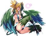  :q arm_belt bare_shoulders black_hair blonde_hair claws facial_mark feathered_wings feathers hair_ornament hairclip harpy hijiri leather lightning_bolt monster_girl monster_girl_encyclopedia multicolored_hair red_eyes short_shorts shorts solo tail talons thunderbird_(monster_girl_encyclopedia) tongue tongue_out twintails two-tone_hair wings 