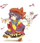  ball beret blue_hair blush bow eiko_carol final_fantasy final_fantasy_ix hair_bow hat horn horn_(instrument) instrument ma-hain-scarlet moogle musical_note pinky_out poncho short_hair soccer_ball telstar wings 