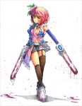  alisa_boskonovich android asymmetrical_clothes asymmetrical_legwear bad_id bad_pixiv_id blood blood_on_face blood_splatter breasts chainsaw cleavage flower garter_straps gloves green_eyes hair_flower hair_ornament multicolored_hair navel pink_hair purple_hair rose shinizama short_hair shorts single_sleeve solo tekken tekken_6 thighhighs two-tone_hair 