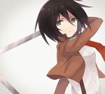  bad_id bad_pixiv_id black_eyes black_hair emblem jacket mikasa_ackerman minasenagi paradis_military_uniform scarf shingeki_no_kyojin short_hair solo sword weapon 