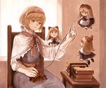  alice_margatroid blonde_hair bow box brown_eyes capelet chair doll dress hair_bow hairband holding_needle ma-hain-scarlet needle sash sewing shanghai_doll short_hair sitting solo touhou window 