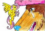  brown_hair crossover cutie_mark duo equine female feral fluttershy_(mlp) friendship_is_magic fur green_eyes hair hat horse irie-mangastudios male mammal monster_point my_little_pony one_piece pegasus pink_hair pony size_difference stare tears tony_tony_chopper wings yellow_fur 