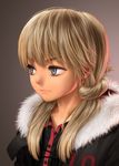  blonde_hair blue_eyes coat frown fur_collar highres long_hair original portrait revision rustle solo twintails 