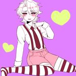  blush dio_brando heart jojo_no_kimyou_na_bouken male_focus murasaki_gin'ya shorts sitting solo striped striped_legwear suspenders thighhighs wariza younger 