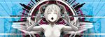  armpits breasts closed_eyes collarbone engrish grey_skin highres horns medium_breasts open_mouth original pointy_ears ranguage short_hair solo topless white_hair wolf_(inunejiro) 