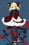  akechi_kokoro alternate_costume bad_id bad_pixiv_id black_legwear blonde_hair blue_eyes blush bow chico152 dress hair_bow highres lolita_fashion open_mouth pantyhose solo tantei_opera_milky_holmes twintails 