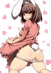  :p animal_ears ass blush breasts brown_hair bunny_ears bunny_tail heart inaba_tewi ippongui large_breasts looking_at_viewer naughty_face panties panty_pull red_eyes short_hair solo sweat tail tongue tongue_out touhou underwear white_panties 