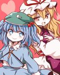  backpack bad_id bad_pixiv_id bag blonde_hair blue_eyes blue_hair hair_bobbles hair_ornament hat kawashiro_nitori key mari_audio multiple_girls open_mouth red_eyes skirt skirt_set smile touhou twintails two_side_up yakumo_yukari 