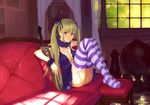  ariverkao blonde_hair breasts large_breasts long_hair original purple_eyes solo sword thighhighs twintails weapon 