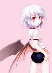  alternate_costume bat_wings buruma fang from_behind gym_uniform highres ikamagu lavender_hair looking_back pointy_ears red_eyes remilia_scarlet solo touhou wings 