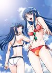  bikini blue_eyes blue_hair cloud day from_below kurusugawa_ayaka kurusugawa_serika long_hair multiple_girls shimamoto_harumi siblings sisters sky swimsuit to_heart 