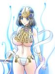  1girl black_hair blue_eyes breasts crown earrings egyptian jewelry lots_of_jewelry menace queen&#039;s_blade queen's_blade short_hair underwear youshuu 