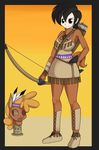  arrow black_hair bovine bow bow_(weapon) buffalo clothed clothing feather female friendship_is_magic hair headband human humanized kloudmutt little_strongheart_(mlp) looking_at_viewer mammal mask my_little_pony ranged_weapon solo standing tomahawk totem_pole weapon 