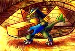  absurd_res alligator ambiguous_gender fak&#233;mon fak&eacute;mon haychel hi_res pyramid red_eyes reptile scalie solo 