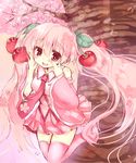  bad_id bad_pixiv_id blush boots breasts cherry cherry_blossoms food fruit hatsune_miku highres long_hair looking_at_viewer medium_breasts necktie open_mouth pink pink_footwear pink_hair pink_legwear sakura_miku skirt smile solo suzune_rena thighhighs twintails very_long_hair vocaloid 