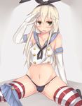  blush cameltoe elbow_gloves gloves kantai_collection kutan long_hair lowleg navel open_mouth sailor_collar salute shimakaze_(kantai_collection) solo thighhighs 