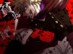  black_sclera blonde_hair blood blood_in_mouth blood_on_face blood_splatter bloody_clothes bow breastplate buttons cape dio_brando jojo_no_kimyou_na_bouken kamio18 long_sleeves mismatched_sclera motion_blur pants punching red_bow red_cape red_eyes shaded_face simple_background white_pants 