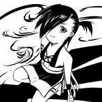  bangs barefoot enma enma_(character) greyscale hair_over_one_eye looking_up monochrome ponytail short_hair side_ponytail solo staring tattoo tetsuji 