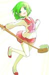  bad_id bad_pixiv_id green_eyes green_hair mop multi nama_(namaiki) ribbon robot_ears school_uniform shoes short_hair skirt solo thighhighs to_heart uwabaki 