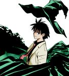  artist_request black_hair coat colorized formal hat kuzumi_taiga long_sleeves looking_at_viewer male_focus mx0 necktie pink_neckwear simple_background solo suit white_background witch_hat 