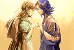  1girl anju bride brown_hair couple dress flower good_end hair_ornament hetero kafei maiyue md5_mismatch pointy_ears purple_hair the_legend_of_zelda the_legend_of_zelda:_majora's_mask wedding wedding_dress 