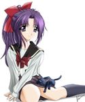  cat copyright_request long_hair non-web_source purple_eyes purple_hair school_uniform signature solo twintails watase_kaoru 