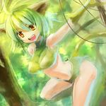  ahoge animal_ears edobox gloves green_hair jungle midriff nature navel original solo tail yellow_eyes 