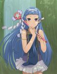  bangs blue_hair blunt_bangs hair_tubes kannagi long_hair nagi paintpixel pleated_skirt skirt solo wand white_skirt 