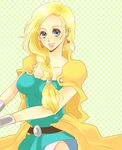  bianca blonde_hair blue_eyes braid cape dragon_quest dragon_quest_v dress earrings hair_over_shoulder icomemo jewelry long_hair open_mouth single_braid smile 